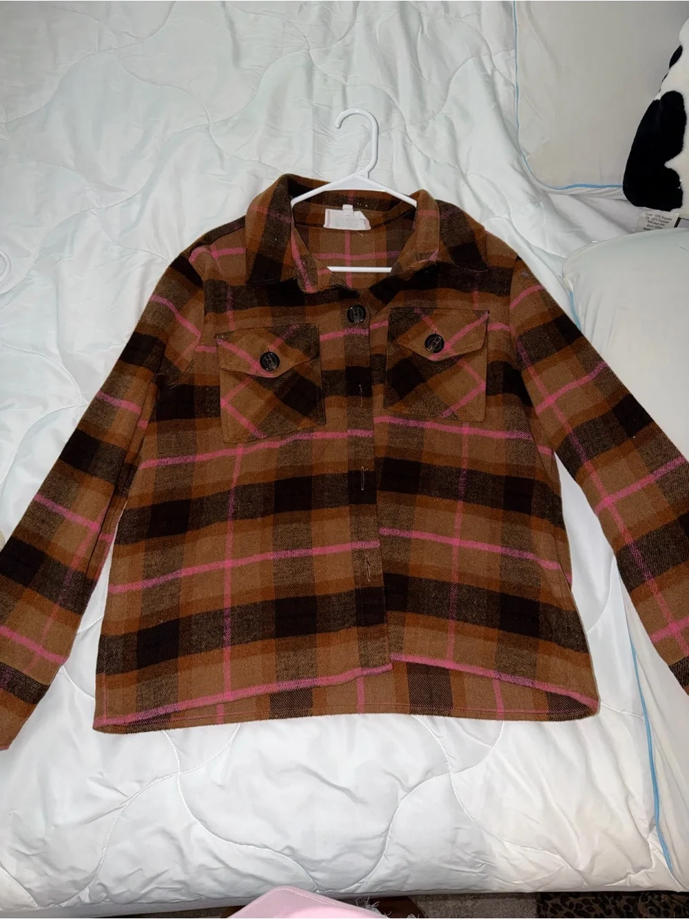 Womens Brown & Pink Plaid Jacket